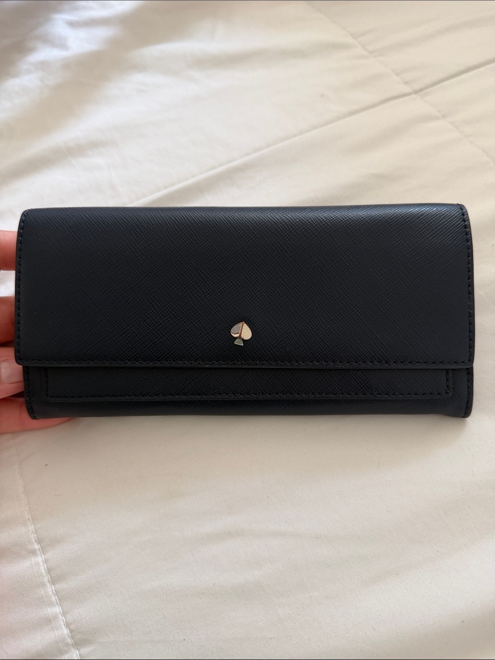 Navy Kate Spade Leather Continental Wallet with Spade Accent